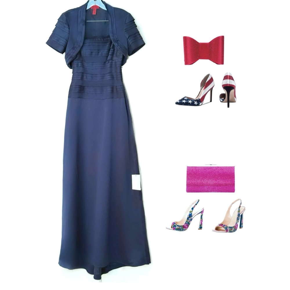 JS Collection Navy Blue Gown and Shrug